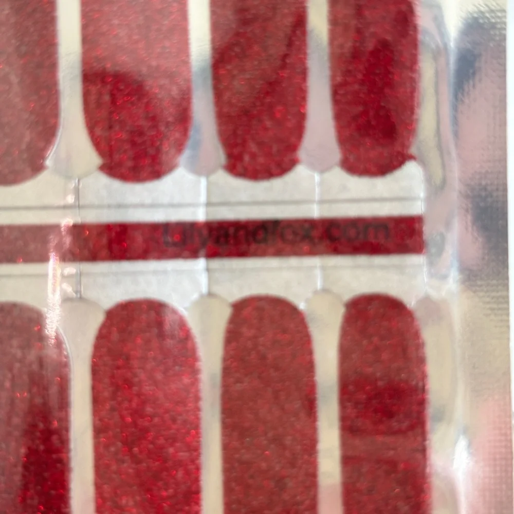 Lily And Fox Nail Polish Strips 16ct. Red Glitter New Without Box